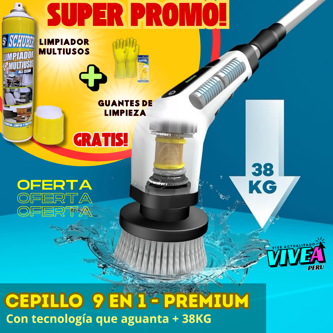 💫CEPILLO DE LIMPIEZA 9 en 1 PREMIUM 🎁Limpiador Multiusos + Guantes🎁