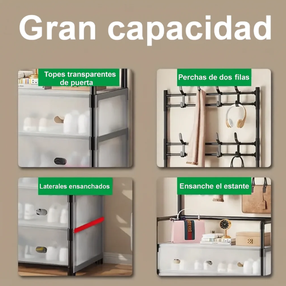 🦾MULTIRACK ZAPATERA 4 NIVELES ANTIPOLVO ➕ Percheros🎁