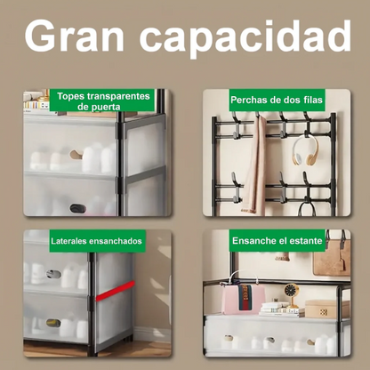 🦾MULTIRACK ZAPATERA 4 NIVELES ANTIPOLVO ➕ Percheros🎁