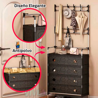 🦾MULTIRACK ZAPATERA 4 NIVELES ANTIPOLVO ➕ Percheros🎁