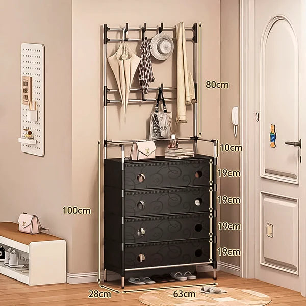 🦾MULTIRACK ZAPATERA 4 NIVELES ANTIPOLVO ➕ Percheros🎁